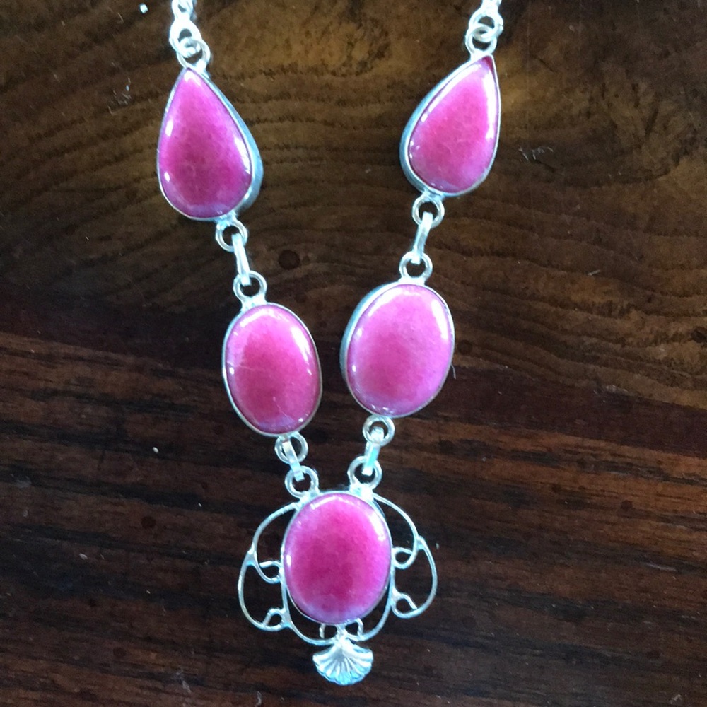 Pink opal stone necklace